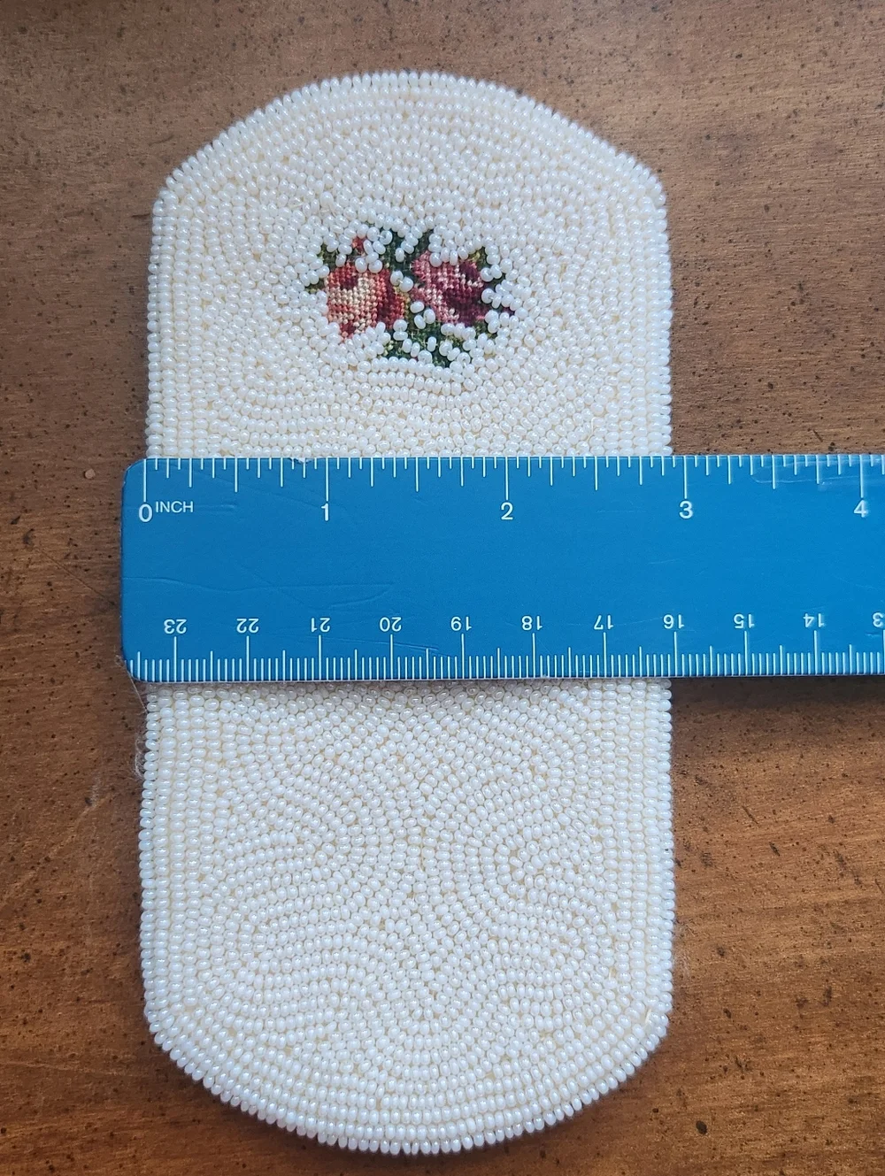 Beaded Floral Glasses Case in Cream with Pink Roses